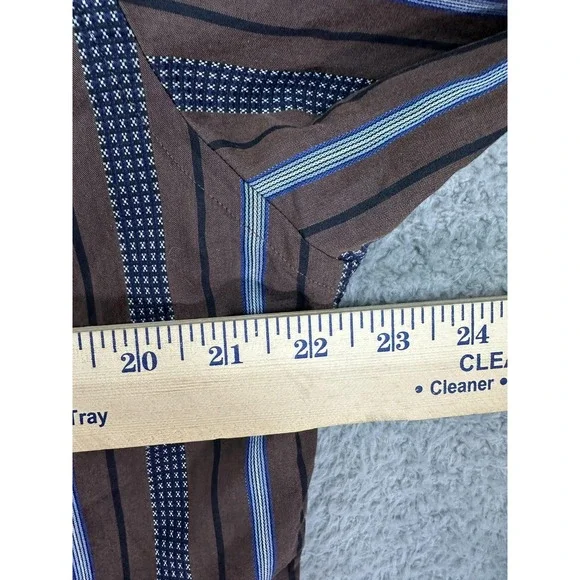 Johnston & Murphy Shirt Mens Medium Brown Blue Striped Tailored Fit Long Sleeve